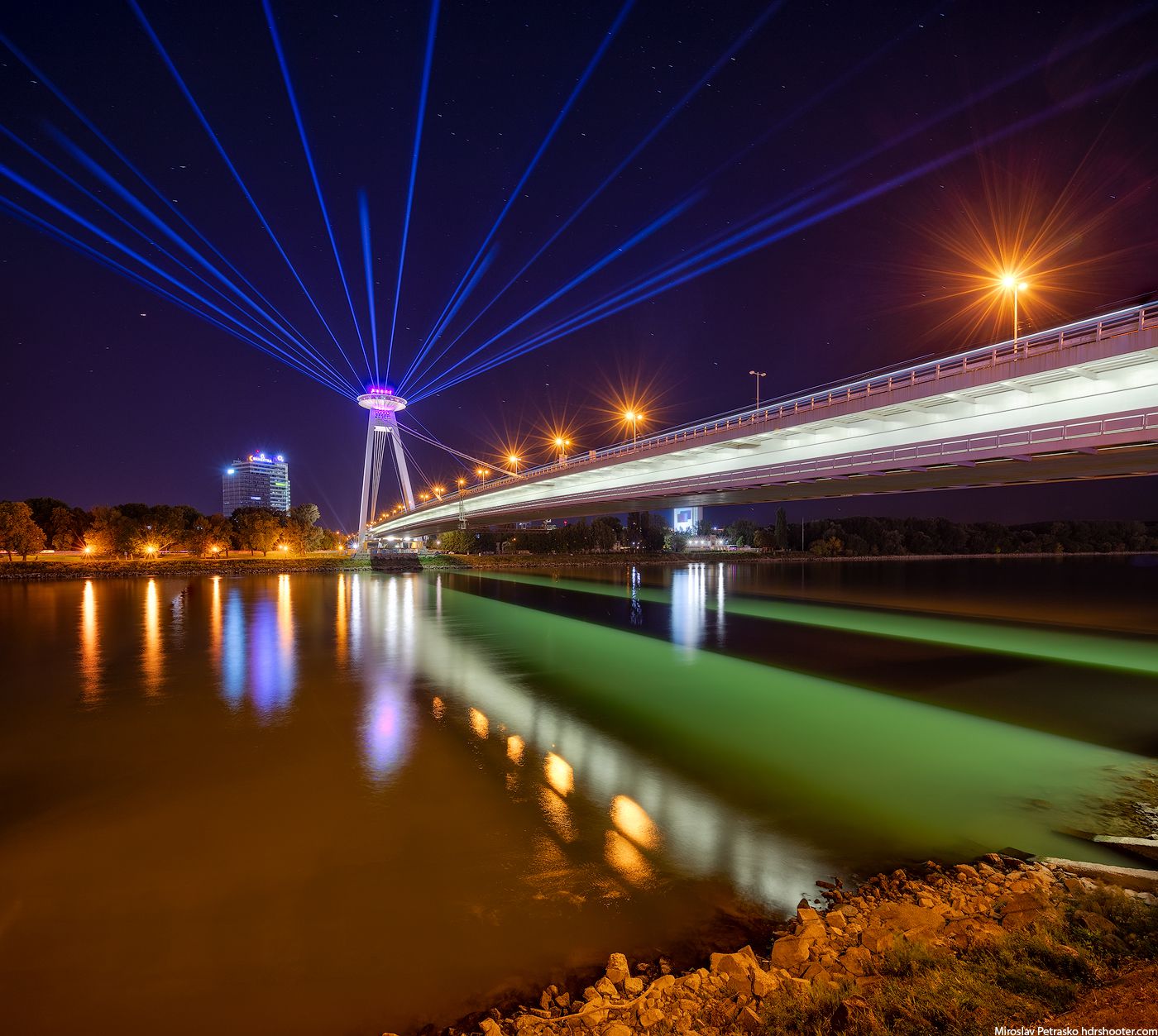 Light beams from the SNP bridge, Bratislava - HDRshooter